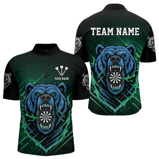 Maxcorners Custom Green And Blue Bear Dartboard Polo Dart Shirt For Men Outfit Dart Team Jersey MT0609
