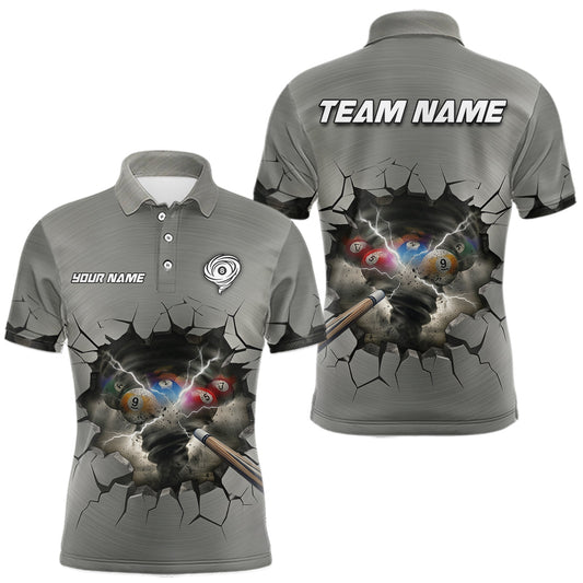 Maxcorners Funny Tornado Grey Billiard Ball Shirt For Men Personalized Thunder 8 Ball Pool Team Jersey LM0404