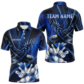 Maxcorners Blue Galaxy Eagle Bowling Shirt For Men Custom Polo Quarter-Zip Bowling Team Jersey