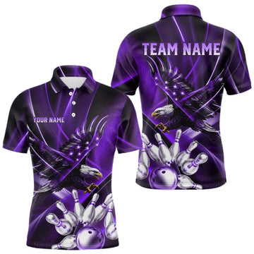 Maxcorners Purple Galaxy Eagle Bowling Shirt For Men Custom Polo Quarter-Zip Bowling Team Jersey LM0607