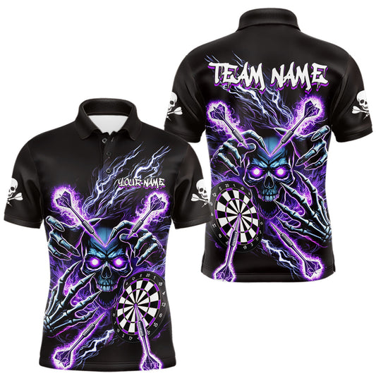 Maxcorners Personalized Purple Skeleton Thunder Lightning Men Dart Polo Shirt Skull Dart Jerseys