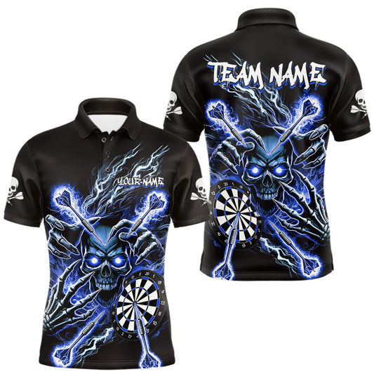 Maxcorners Personalized Blue Skeleton Thunder Lightning Men Dart Polo Shirts Skull Dart Jerseys