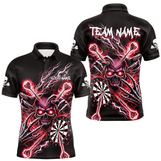 Maxcorners Personalized Red Skeleton Thunder Lightning Men Dart Polo Shirts Skull Dart Jerseys