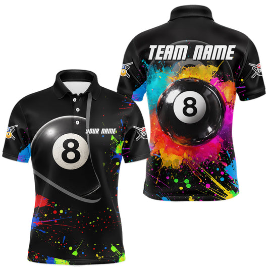 Maxcorners Colorful Splatter 8 Ball Pool Men Billiard Polo & 1/4-Zip Shirt Custom Billiards Balls Attire LM1904