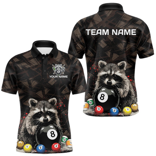 Maxcorners Billiard 8 Ball Raccoon Funny Pool Shirt For Men Custom Brown Brush Team Billiard Attire LM0706
