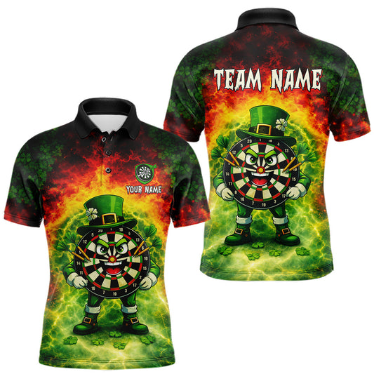 Maxcorners Funny Shamrock Dartboard & Arrow Men Darts Polo Shirt Custom St Patrick's Day Dart League Shirt