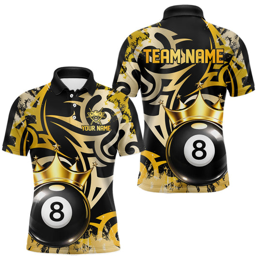 Maxcorners Gold Tribal Crown 8 Ball Pool Men Polo & 1/4-Zip Team Shirt Custom Billiards Ball Jerseys LM0901