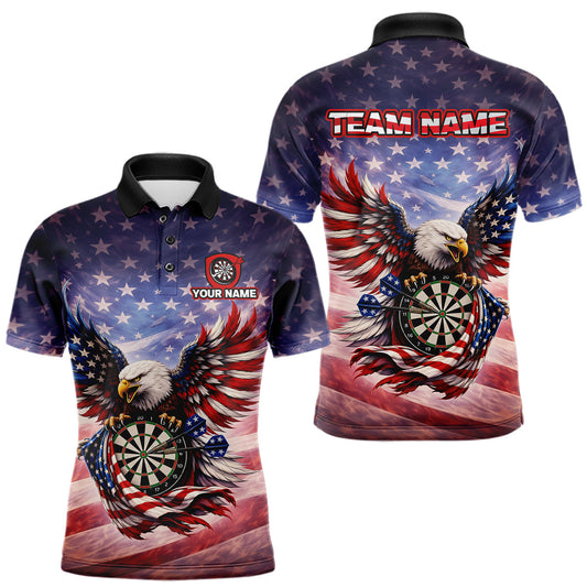 Maxcorners American Flag Eagle Dartboard & Arrow Men Darts Polo Shirt Custom Patriotic Dart Team Shirt