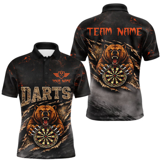 Maxcorners Personalized Funny Bear Grunge Camouflage Darts Polo & 1/4-Zip Shirts For Men Dart Team Jerseys