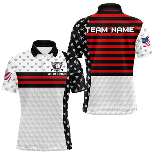 Maxcorners American Flag Mens Golf Polo Shirt Custom Black And Red Patriotic Golf Team Shirt Golf Tops