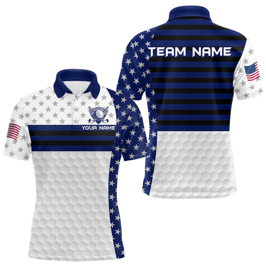 Maxcorners American Flag Mens Golf Polo Shirt Custom Black And Blue Patriotic Golf Team Shirt Golf Tops