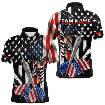 Maxcorners Custom USA Flag Dart Arrow Dart Men Polo Shirt Grunge Patriotic Dart Team Jerseys LM0404