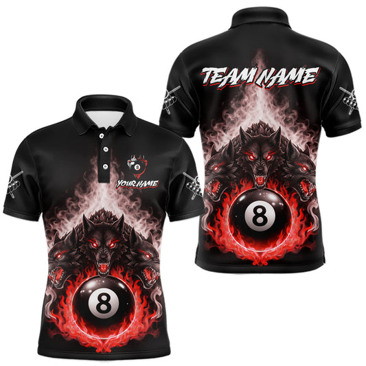 Maxcorners Custom Horror Wolfs Black Red Smokes Pool 8 Ball Men's Billiard Team Shirt Billiard Attire