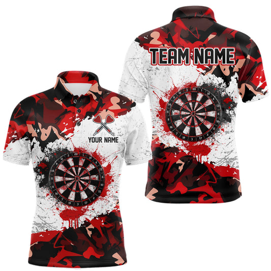 Maxcorners Personalized Red And White Splatter Dartboard Camouflage Darts Shirts For Men Dart Team Jerseys