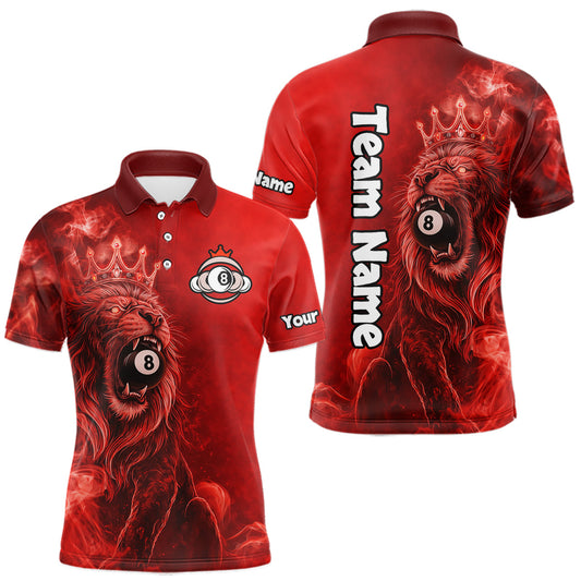 Maxcorners Personalized Red Grunge Smoke Crown Lion 8 Ball Pool Billiard Shirts For Men Billiard Attire Gifts