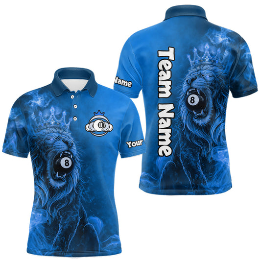Maxcorners Personalized Blue Grunge Smoke Crown Lion 8 Ball Pool Billiard Shirts For Men Billiard Attire Gifts