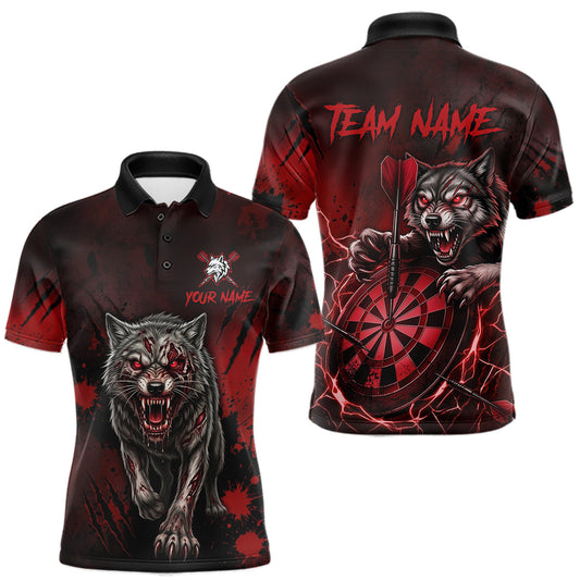 Maxcorners Black And Red Claws Wolfs Darts Shirt For Men Custom Thunder Lightning Team Darts Jersey