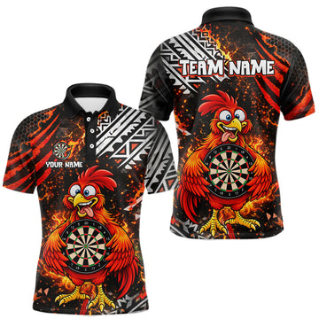 Maxcorners Custom Name Funny Dart Shirt For Men Personalized Crazy Rooster Fire Darts Team Uniform Jersey