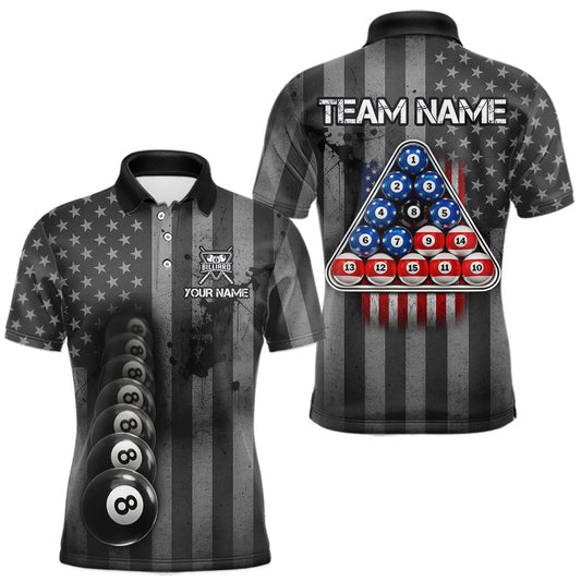 Maxcorners Grunge US Flag Blur 8 Ball Pool Billiard Team Shirt For Men Custom Patriotic Billiards Ball Attire