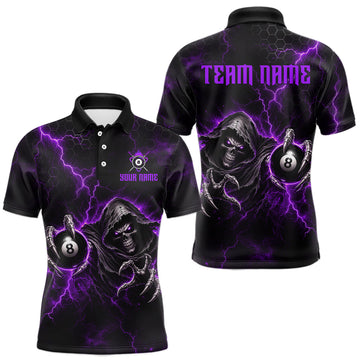 Maxcorners Custom Purple Grim Reaper Thunder 8 Ball Pool Billiard Shirt For Men, Billiard Team Jersey LM1307