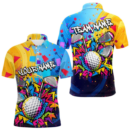 Maxcorners Custom Mens Golf Polo Shirt With Name Colorful Golf Clubs Shirt Paint Splash Golf Jersey Golf Gifts
