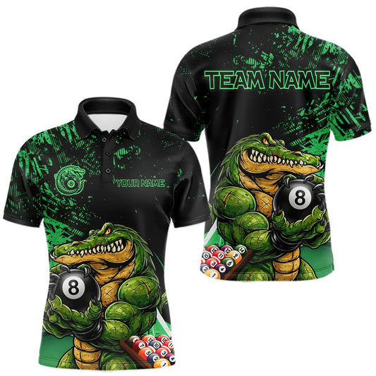 Maxcorners Custom Green Grunge Crocodile 8 Ball Billiard Pool Shirt For Men Funny Billiard Team Jersey LM1104