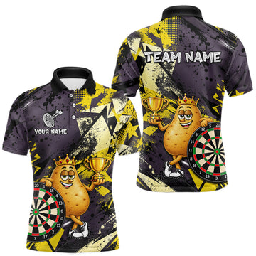 Maxcorners Funny King Potato Trophy Dartboard Shirt For Men Custom Name Yellow Grunge Darts Apparel Jersey