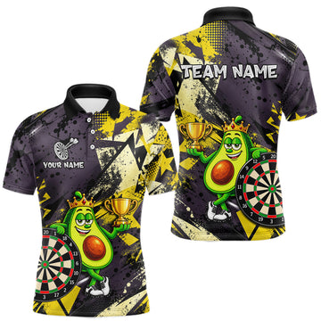 Maxcorners Funny King Avocado Trophy Dartboard Shirt For Men Custom Name Yellow Grunge Darts Apparel Jersey
