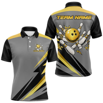 Maxcorners Personalized Gray And Gold Bowling Team Shirts For Women Custom Bowling Polo Quarter Zip Shirt LM2709