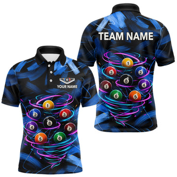 Maxcorners Neon Blue & Pink Light Billiard Ball Team Jersey Custom Brush Paint Billiard Shirt For Men | Blue