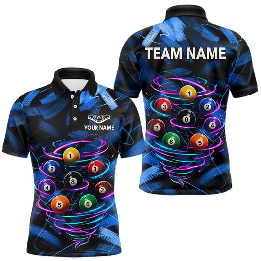 Maxcorners Neon Blue & Pink Light Billiard Ball Team Jersey Custom Brush Paint Billiard Shirt For Men | Blue
