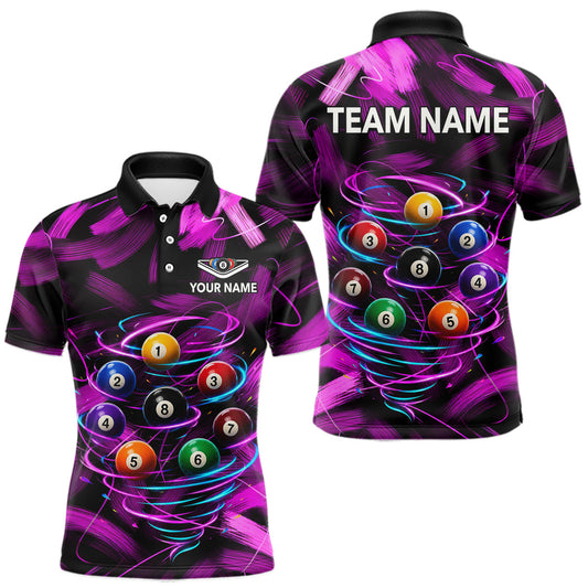 Maxcorners Neon Blue & Pink Light Billiard Ball Team Jersey Custom Brush Paint Billiard Shirt For Men | Pink