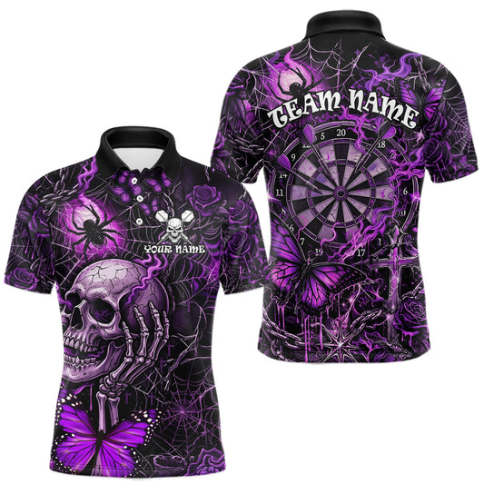 Maxcorners Custom Purple Skull Butterfly Mens Dart Shirts Spider Smoke Dartboard Darts Polo & 1/4-Zip Jerseys