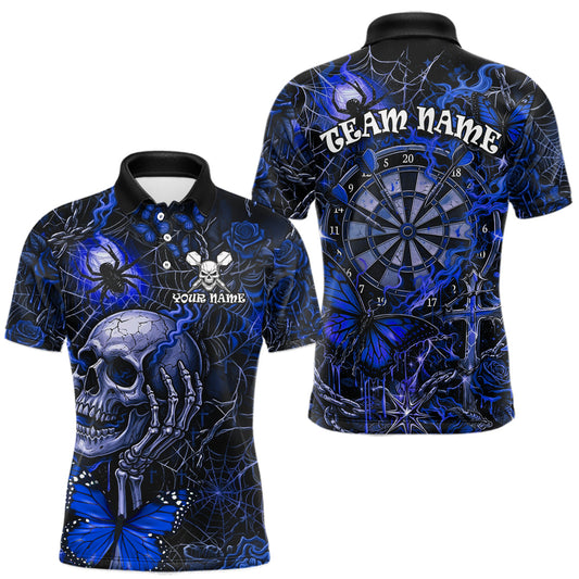 Maxcorners Custom Blue Skull Butterfly Mens Dart Shirts Spider Smoke Dartboard Darts Polo & 1/4-Zip Jerseys