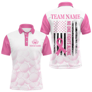 Maxcorners Pink Ribbon Breast Cancer Awareness Mens Polo Shirt Custom US Flag Patriotic Golf Shirt For Men LM1904