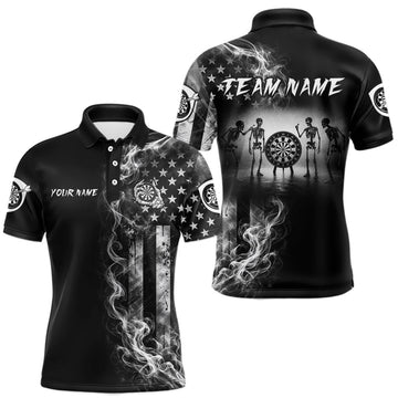 Maxcorners White Smokes American Flag Mens Patriotic Darts Shirt Custom Funny Skeleton Funny Dart Jerseys