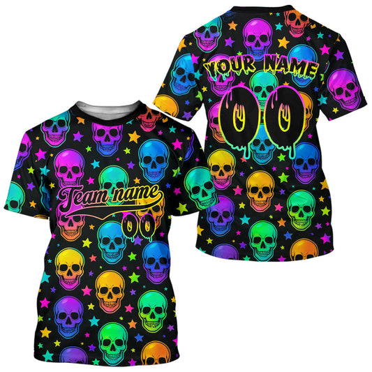 Maxcorners Custom Colorful Skull Baseball Halloween T-Shirt For Men Hallow's Eve Baseball Shirts LM1809