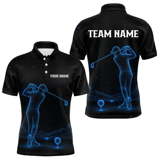 Maxcorners Mens Golf Polo Shirts Personalized Black & Galaxy Blue Matching Couples Golf Shirt Golf Gift LM2306