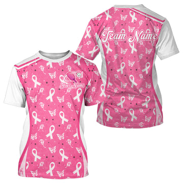 Maxcorners Custom Pink Ribbon Pickleball T-Shirt for Men, Butterfly Breast Cancer Awareness Pickleball Outfit LM2607