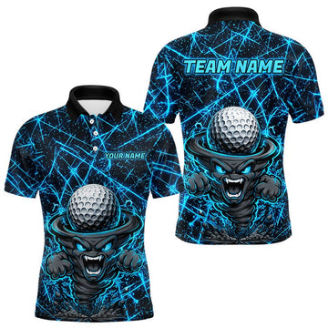 Maxcorners Funny Tornado Golf Polo Shirt For Men Custom Lightning Strikes Blue Upf Golf Team Shirts LM2306