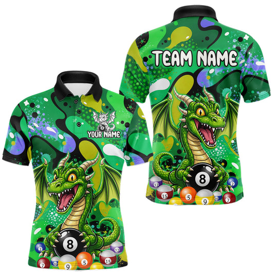 Maxcorners Green Splatter Funny Dragon 8 Ball Pool Billiard Shirts For Men Custom Cute Billiard Team Outfits LM2405