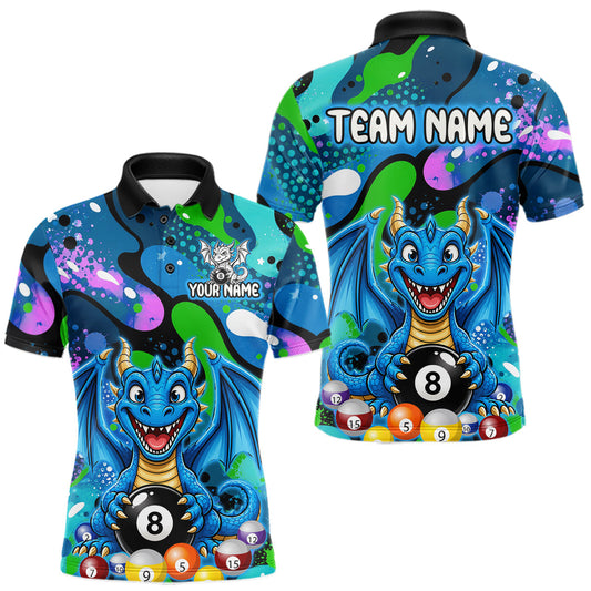Maxcorners Blue Splatter Funny Dragon 8 Ball Pool Billiard Shirts For Men Custom Cute Billiard Team Outfits LM2405