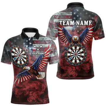 Maxcorners Red Grey Smoke American Flag Eagle Darts Team Shirt For Men Custom Patriotic Dart Polo 1/4-Zip Jersey LM0410