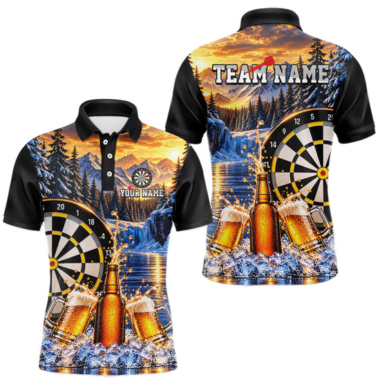 Maxcorners Custom Cold Beer Darts Polo 1/4 Zip Shirt For Men Beer Lover Dartboard Shirt Darts Team Jersey Gift