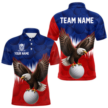 Maxcorners Red Blue American Flag Eagle Golf Polo Shirts For Men Custom Patriotic Golf Team Jersey LM2405