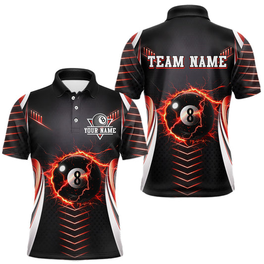 Maxcorners Personalized Red 8 Ball Pool Billiard Shirts For Men Custom Thunder Lightning Pool Team Attire