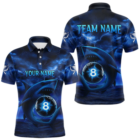 Maxcorners Blue Funny Shark Light 8 Ball Billiard Shirts For Men Custom Pool Billiard Team Jerseys LM2512