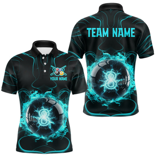 Maxcorners Turquoise Smokes Pool 8 Ball Billiard Shirts For Men Custom Cue Billiard Team Jerseys LM2512