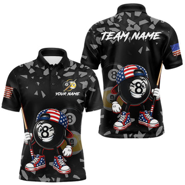 Maxcorners US Flag Funny 8 Ball Pool Billiard Shirt For Men Custom 8 Ball & 9 Ball Billiard Team Attire LM2806