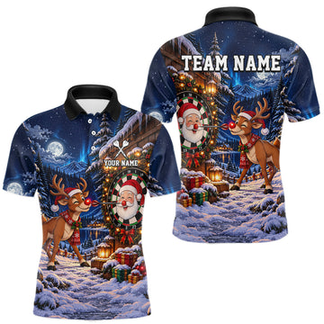 Maxcorners Personalized Reindeer Christmas Dart Jersey For Men Custom Name Xmas Darts Polo 1/4-Zip Shirt